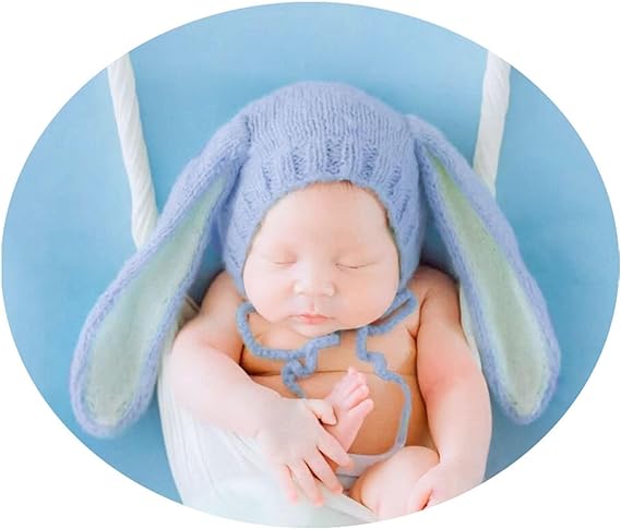 Babymoon Big Rabbit Ears Bonnet Hat | Baby Photography Hat | Blue