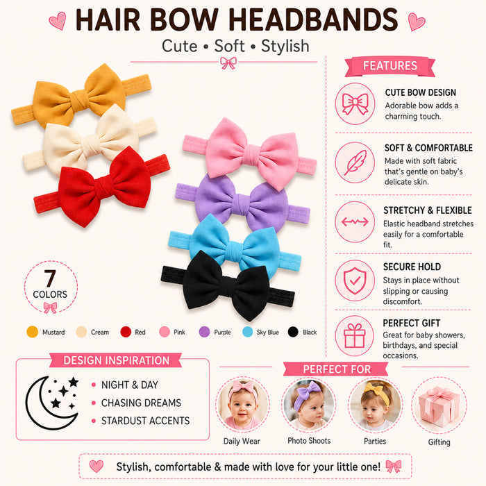 Babymoon Bow Knot Hairband New Born Baby Photography Shoot Props Costumes (Set of 7)