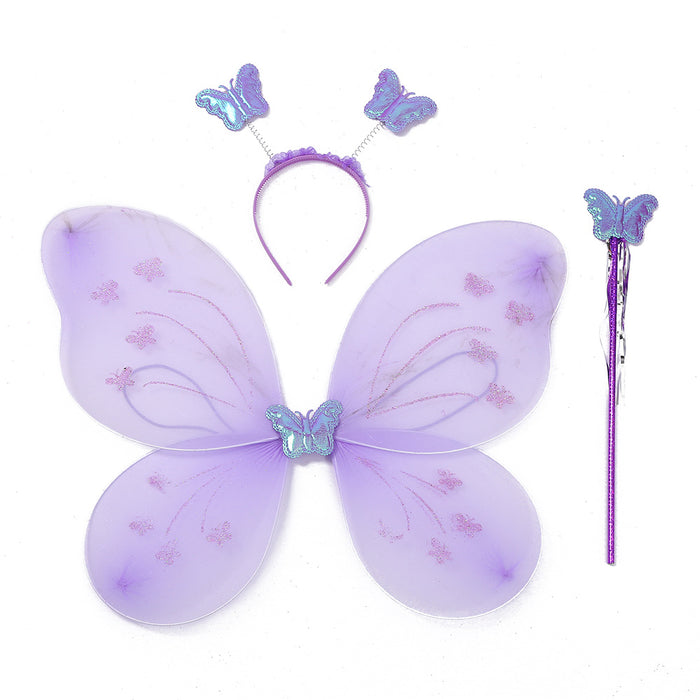 Babymoon Butterfly Fairy Angel Costumes Baby Wings Photography Props - Set of 3 | 6 Month To 10 Years | Purple