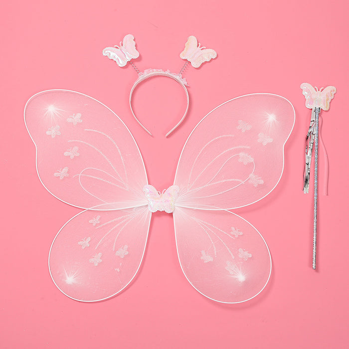 Babymoon Butterfly Fairy Angel Costumes Baby Wings Photography Props - Set of 3 | 6 Month To 10 Years | White