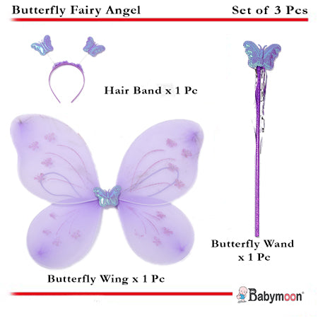 Babymoon Butterfly Fairy Angel Costumes Baby Wings Photography Props - Set of 3 | 6 Month To 10 Years | Purple