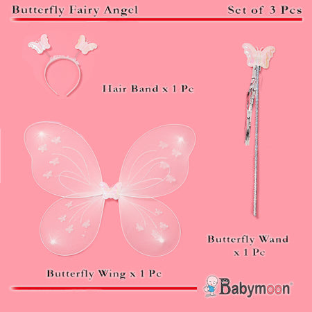 Babymoon Butterfly Fairy Angel Costumes Baby Wings Photography Props - Set of 3 | 6 Month To 10 Years | White