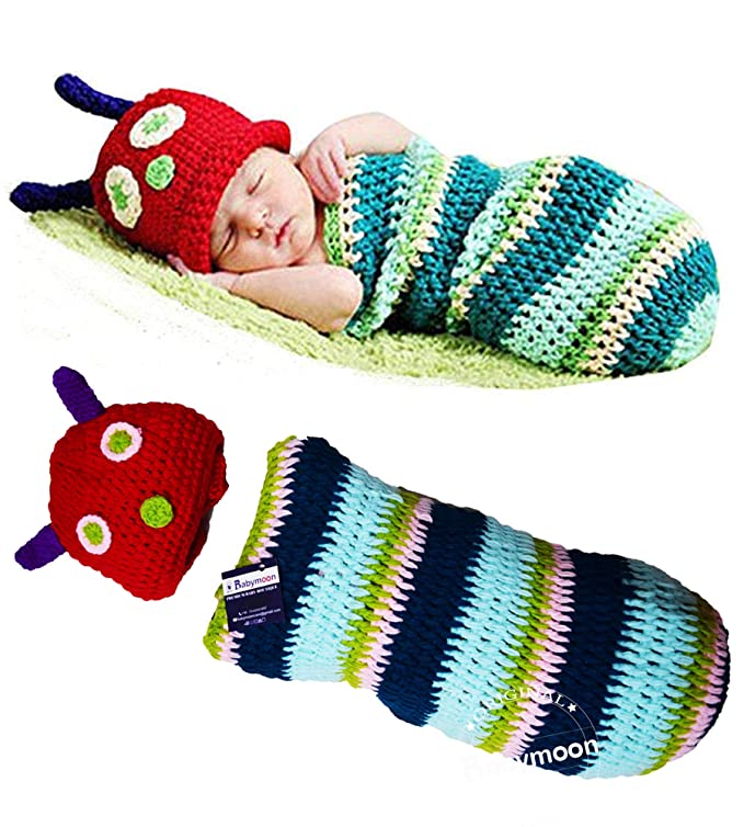 Babymoon Caterpillar Set Pouch Wrap with Cap Newborn Photography Props