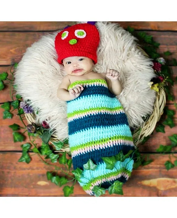 Babymoon Caterpillar Set Pouch Wrap with Cap Newborn Photography Props
