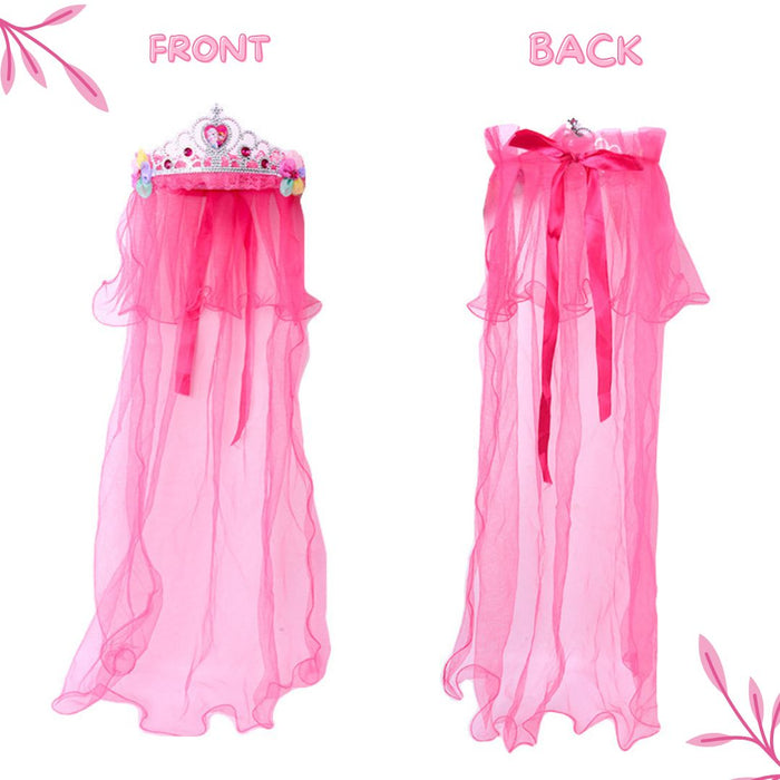 Babymoon Diamond Princess Birthday Party Girls Crown Headband with Veil | Hair Accessories | 3-8 Yrs