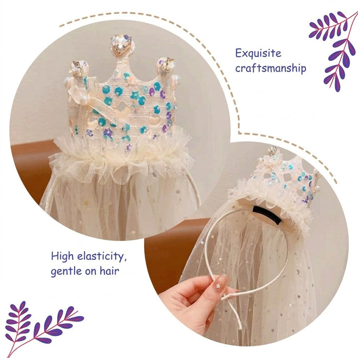 Babymoon Diamond Princess Birthday Party Girls Crown Headband with Veil | Hair Accessories | 3-8 Yrs