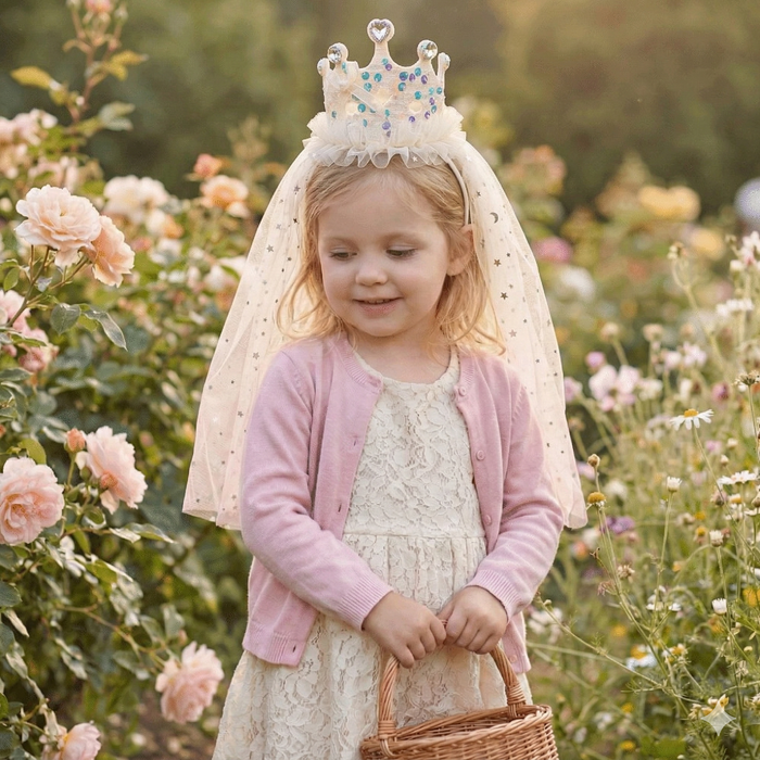 Babymoon Diamond Princess Birthday Party Girls Crown Headband with Veil | Hair Accessories | 3-8 Yrs