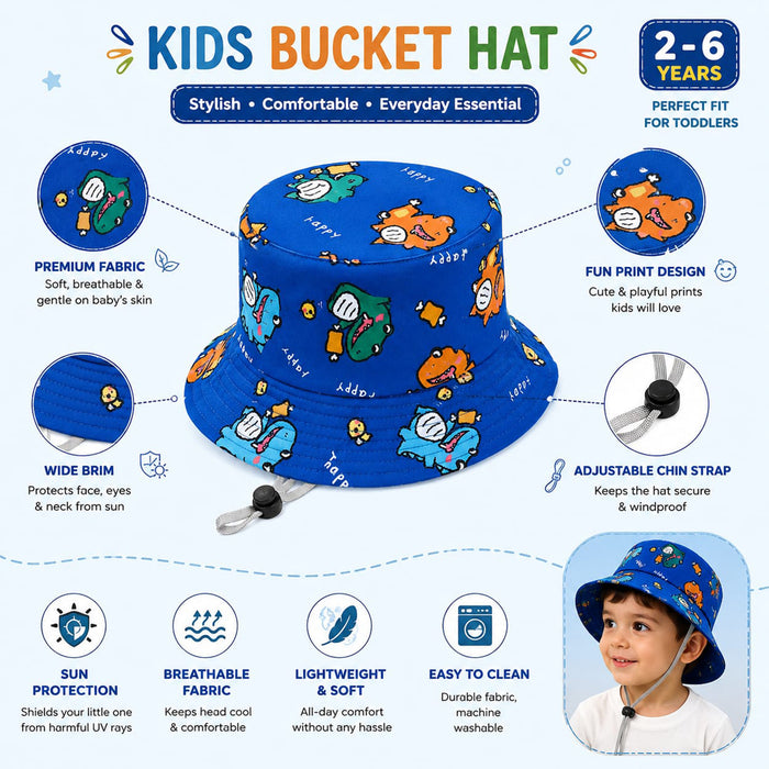 Babymoon Dinosaur Baby Boys Girls Kids Summer Cap with Head String Sun Beach Hat | Blue | 2-6 Year