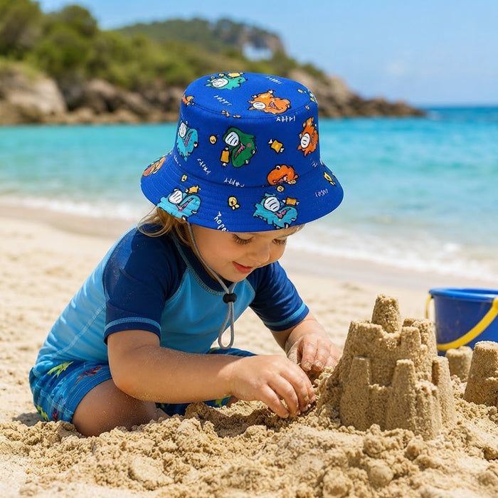 Babymoon Dinosaur Baby Boys Girls Kids Summer Cap with Head String Sun Beach Hat | Blue | 2-6 Year