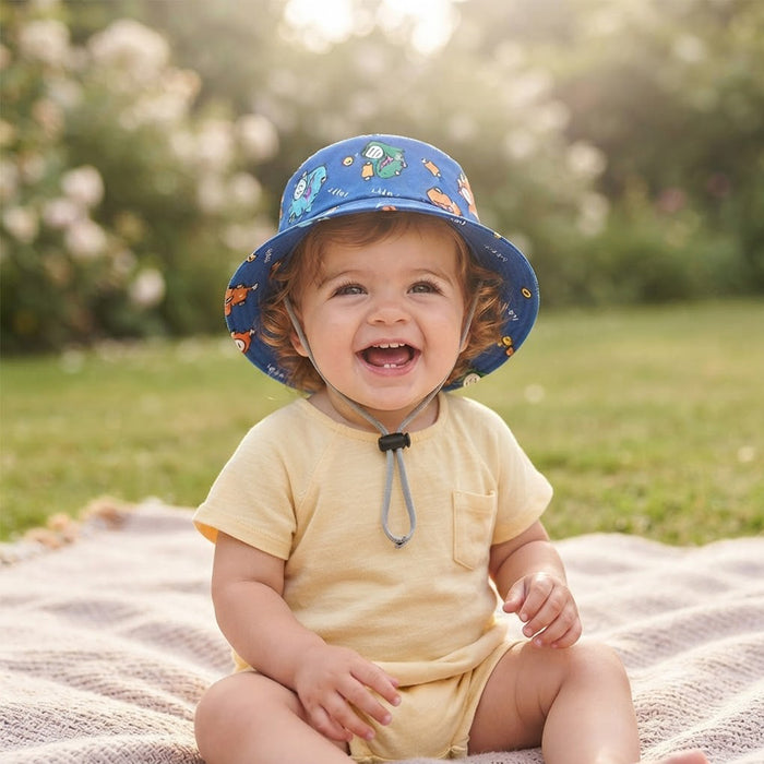 Babymoon Dinosaur Baby Boys Girls Kids Summer Cap with Head String Sun Beach Hat | Blue | 2-6 Year