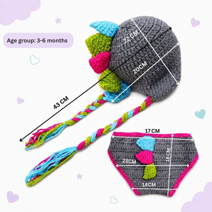 Babymoon Dinosaur Newborn Photography Crochet Outfit Costume - Grey