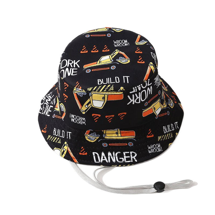 Babymoon Engineer Bucket Baby Boys Girls Kids Summer Cap with Head String Sun Beach Hat | Black | 2-8