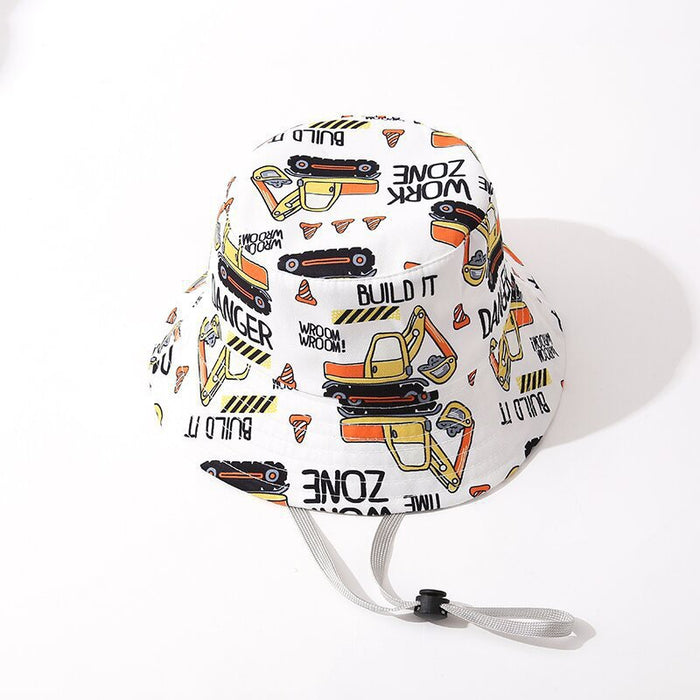 Babymoon Engineer Bucket Baby Boys Girls Kids Summer Cap with Head String Sun Beach Hat | White | 2-8