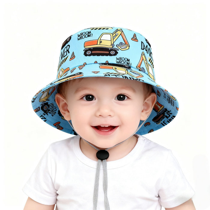 Babymoon Engineer Bucket Baby Boys Girls Kids Summer Cap with Head String Sun Beach Hat | Blue | 2-8