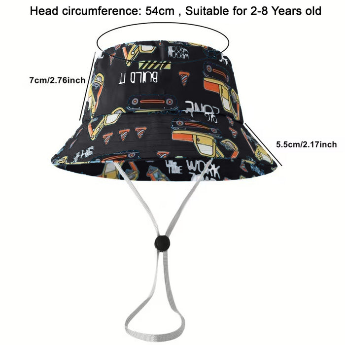 Babymoon Engineer Bucket Baby Boys Girls Kids Summer Cap with Head String Sun Beach Hat | Black | 2-8