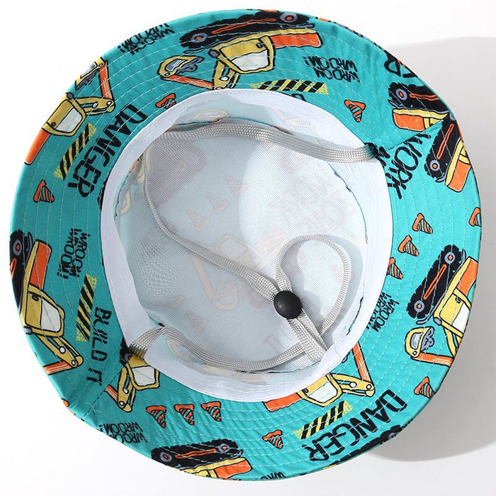 Babymoon Engineer Bucket Baby Boys Girls Kids Summer Cap with Head String Sun Beach Hat | Blue | 2-8