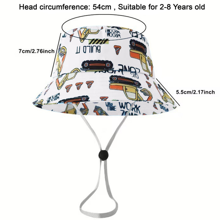Babymoon Engineer Bucket Baby Boys Girls Kids Summer Cap with Head String Sun Beach Hat | White | 2-8
