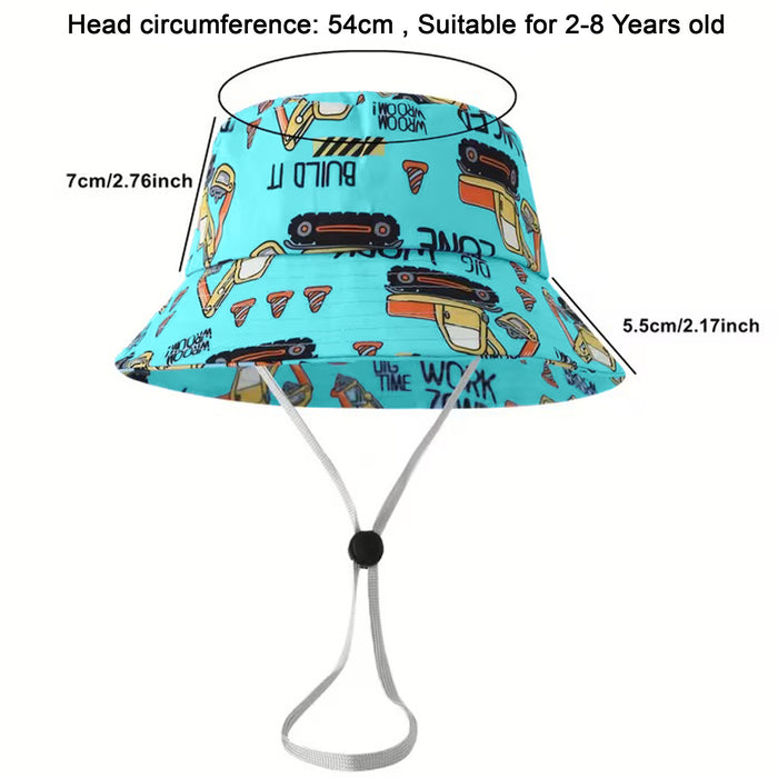 Babymoon Engineer Bucket Baby Boys Girls Kids Summer Cap with Head String Sun Beach Hat | Blue | 2-8