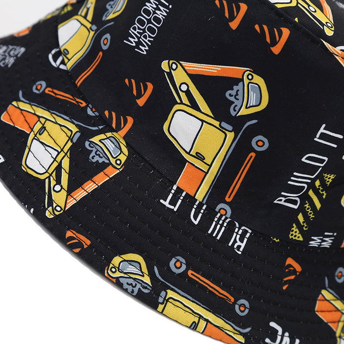 Babymoon Engineer Bucket Baby Boys Girls Kids Summer Cap with Head String Sun Beach Hat | Black | 2-8