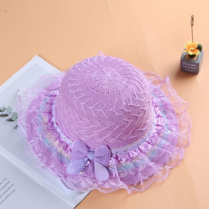 Babymoon Fancy Lace Baby Boys Girls Kids Summer Cap with Head String Sun Beach Hat | Purple | 2-8 Year