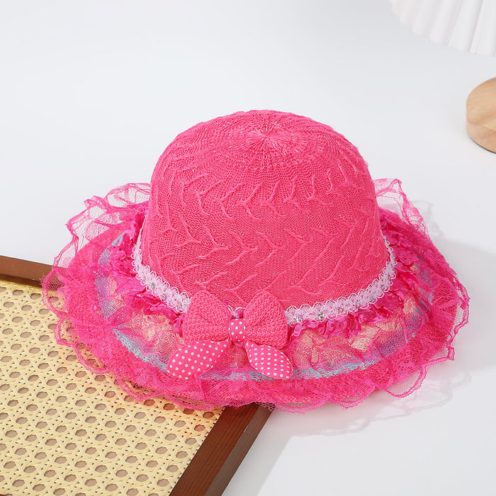 Babymoon Fancy Lace Baby Boys Girls Kids Summer Cap with Head String Sun Beach Hat | Pink | 2-8 Year