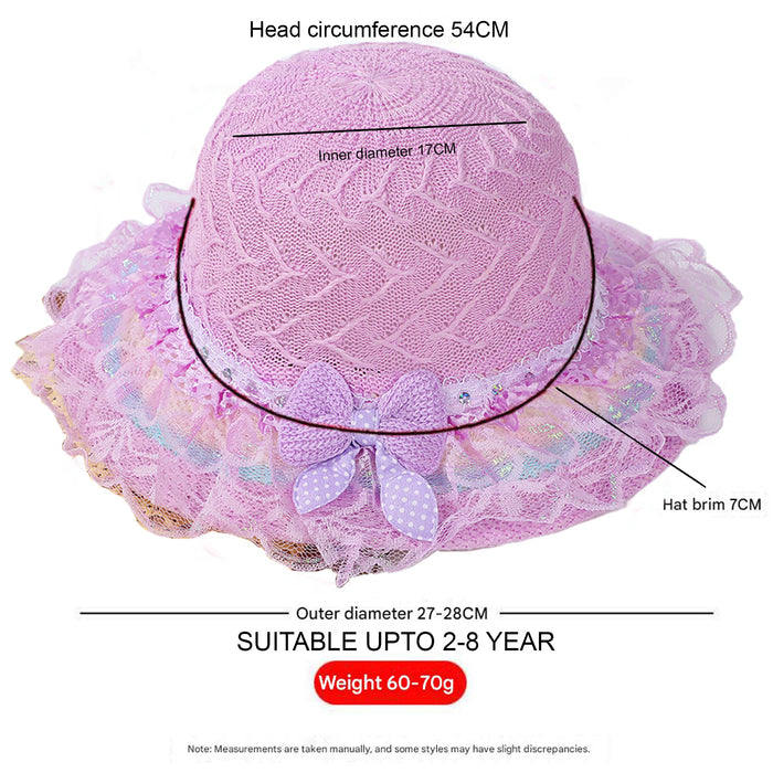 Babymoon Fancy Lace Baby Boys Girls Kids Summer Cap with Head String Sun Beach Hat | Purple | 2-8 Year
