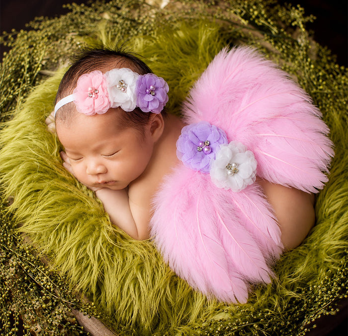 Babymoon Feather Wings New Born Baby Photography Shoot Props Costumes - Pink