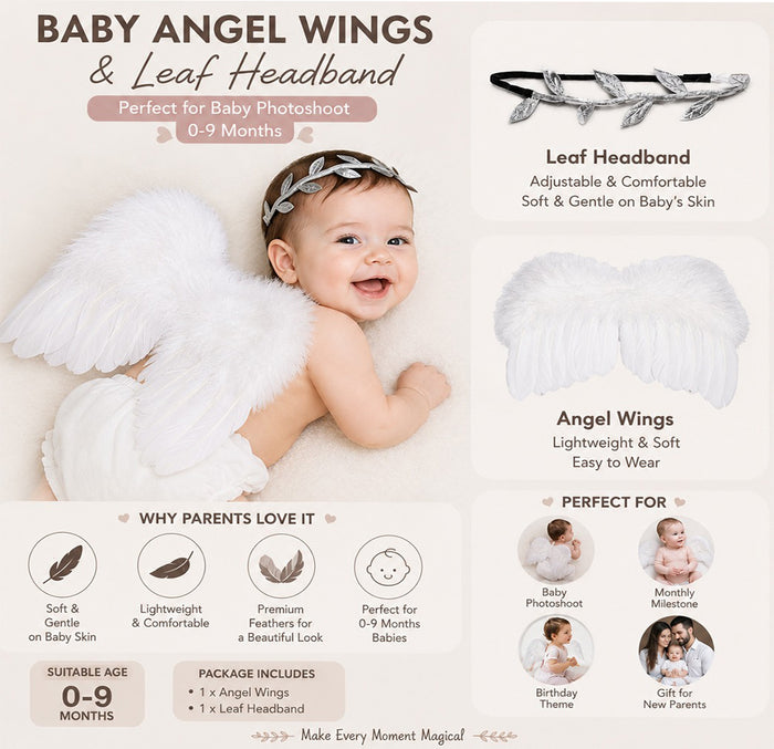 Babymoon Feather Wings New Born Baby Photography Shoot Props Costumes - White
