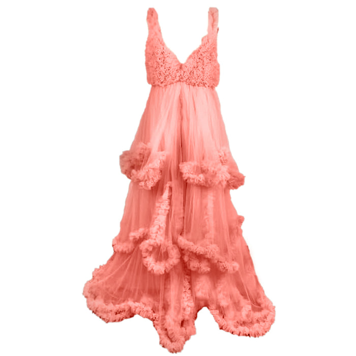 Babymoon Fluffy Off Shoulder Maternity Gown Dress | Pink