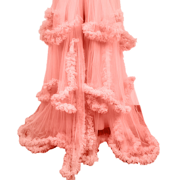 Babymoon Fluffy Off Shoulder Maternity Gown Dress | Pink