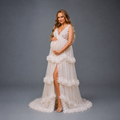 Babymoon Fluffy Off Shoulder Maternity Gown Dress | White