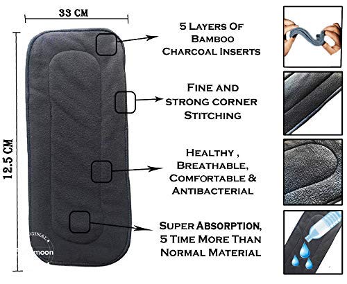 Babymoon Free Size Reusable 2 Cloth Diaper with 2 Grey Insert - Pack of 4