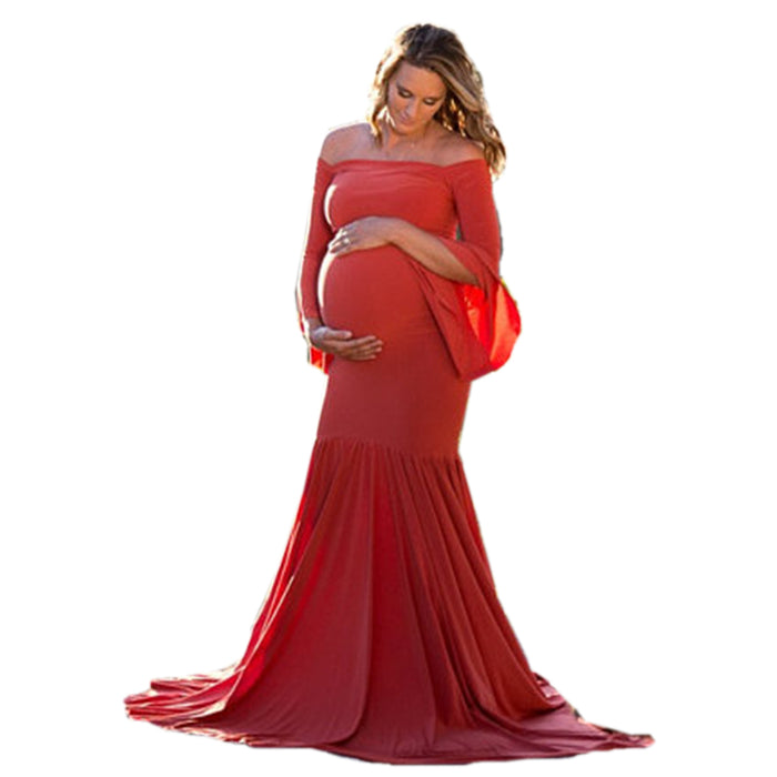 Babymoon Full Sleeve Maternity Gown Dress - Red