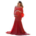 Babymoon Full Sleeve Maternity Gown Dress - Red