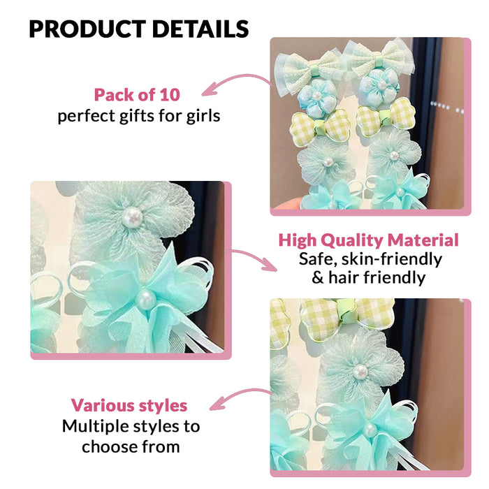 Babymoon Fusion Flower 10pcs Hairclips Hair Accessories Set | Green