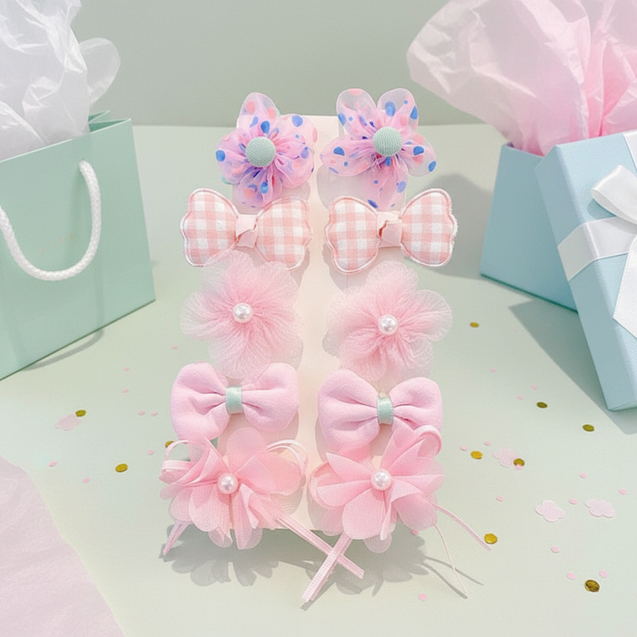 Babymoon Fusion Flower 10pcs Hairclips Hair Accessories Set | Pink