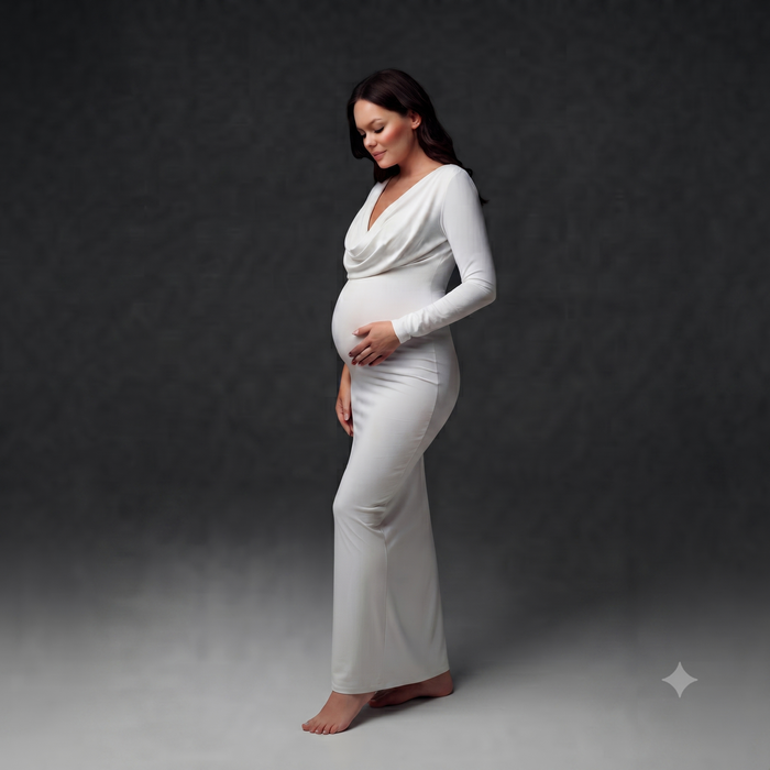 Babymoon Fusion One Side Full Sleeve Other Side Sleeveless Strechable Slim Fit Maternity Gown Dress