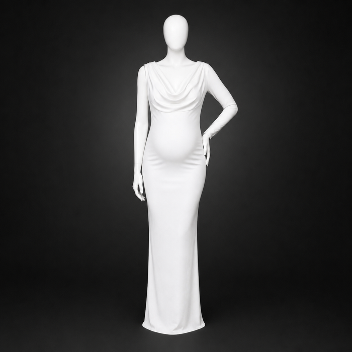 Babymoon Fusion One Side Full Sleeve Other Side Sleeveless Strechable Slim Fit Maternity Gown Dress