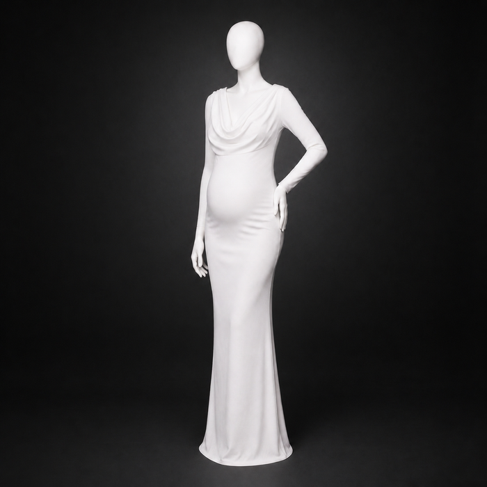 Babymoon Fusion One Side Full Sleeve Other Side Sleeveless Strechable Slim Fit Maternity Gown Dress