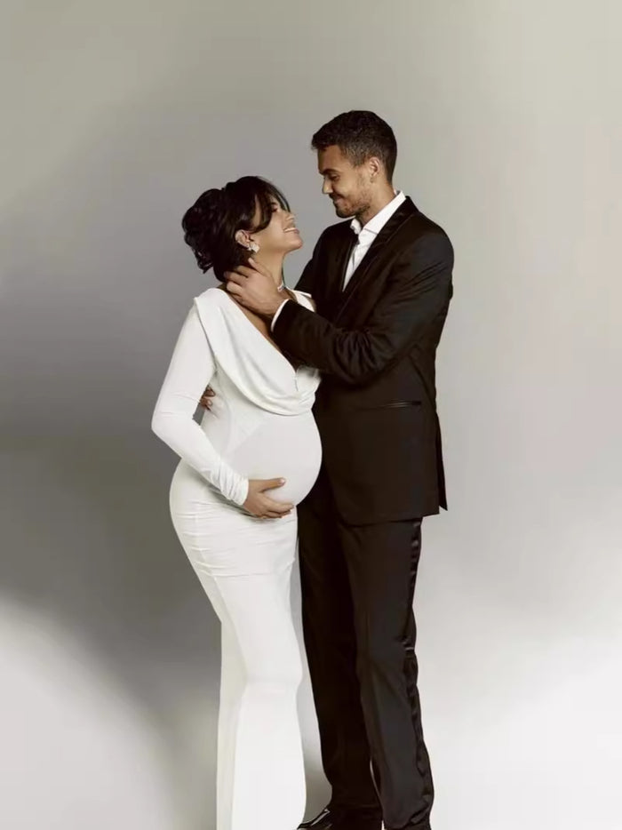 Babymoon Fusion One Side Full Sleeve Other Side Sleeveless Strechable Slim Fit Maternity Gown Dress