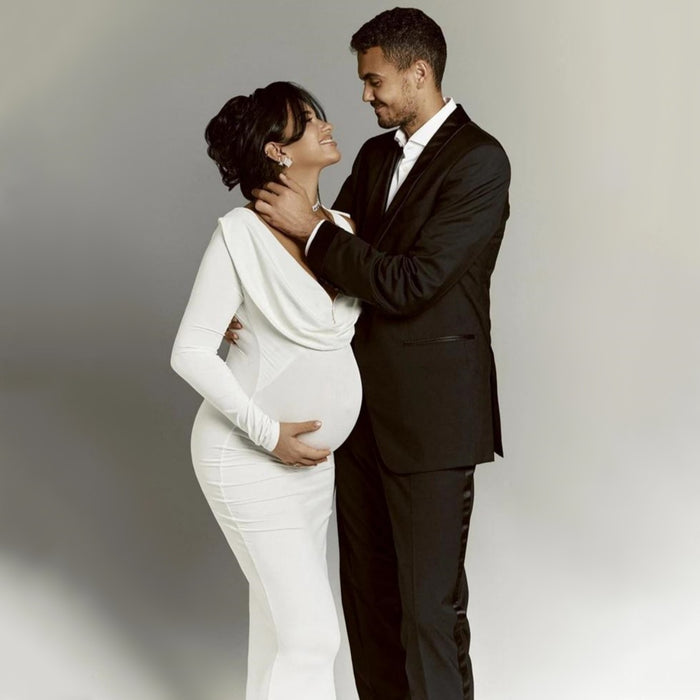Babymoon Fusion One Side Full Sleeve Other Side Sleeveless Strechable Slim Fit Maternity Gown Dress