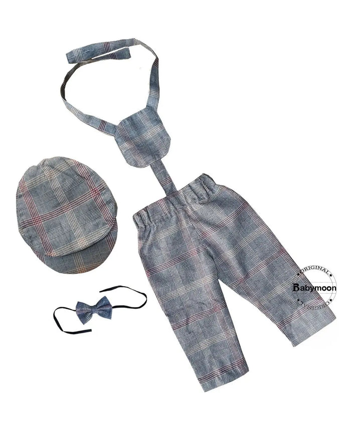 Babymoon Gentleman Cap, Bow and Suspender Photoshoot Prop - Grey