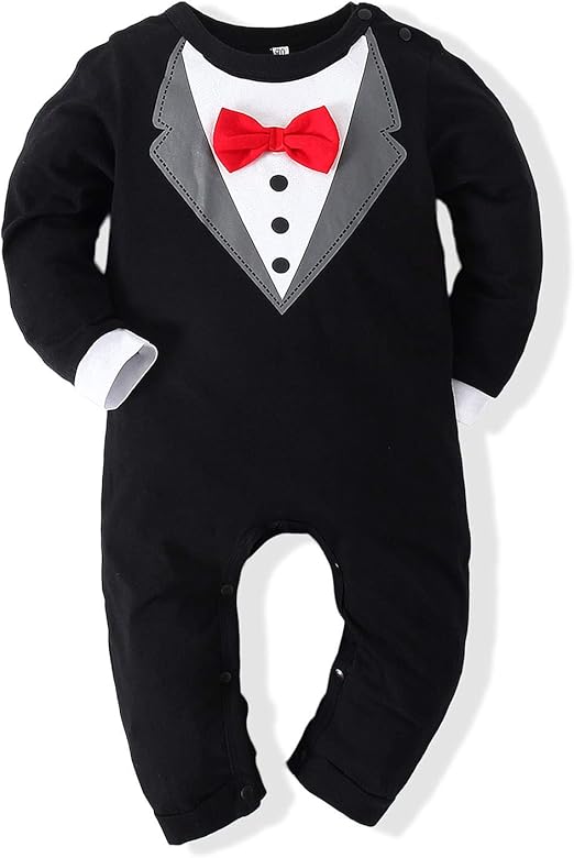 Babymoon Gentleman Suit Romper | Baby Photoshoot Props | Birthday Party Costume | Black | 1-2 Year