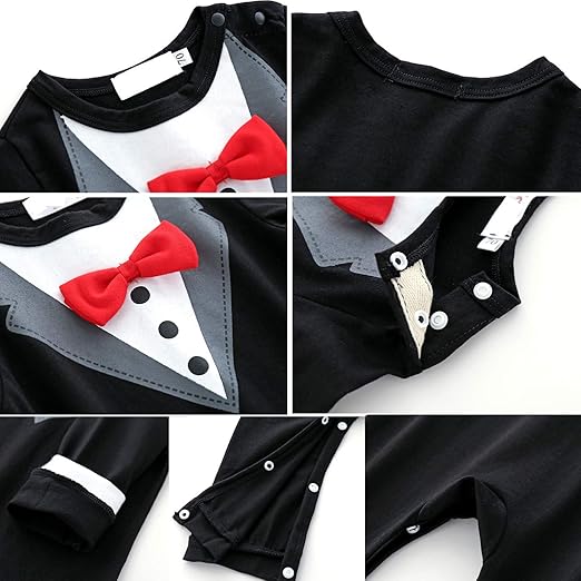 Babymoon Gentleman Suit Romper | Baby Photoshoot Props | Birthday Party Costume | Black | 1-2 Year