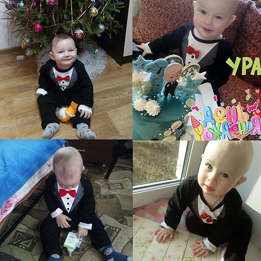 Babymoon Gentleman Suit Romper | Baby Photoshoot Props | Birthday Party Costume | Black | 1-2 Year