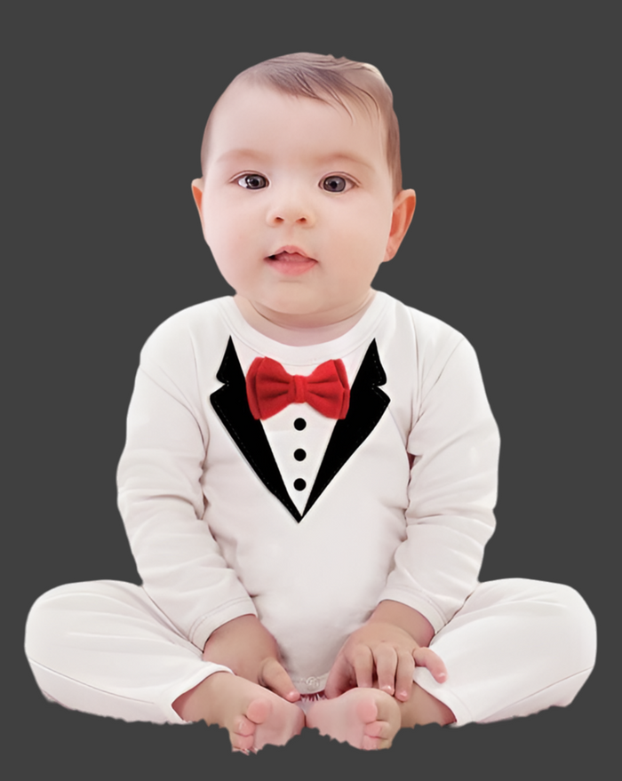 Babymoon Gentleman Suit Romper | Baby Photoshoot Props | Birthday Party Costume | White | 1-2 Year