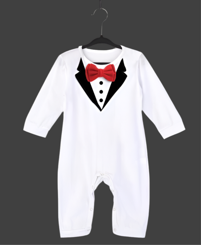 Babymoon Gentleman Suit Romper | Baby Photoshoot Props | Birthday Party Costume | White | 1-2 Year