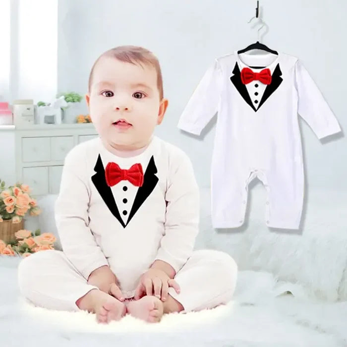 Babymoon Gentleman Suit Romper | Baby Photoshoot Props | Birthday Party Costume | White | 1-2 Year