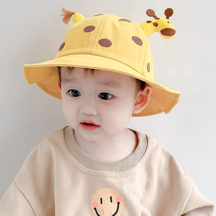 Babymoon Giraffe Baby Boys Girls Kids Summer Cap with Head String Doted Beach Hat | Yellow | 2-6 Year