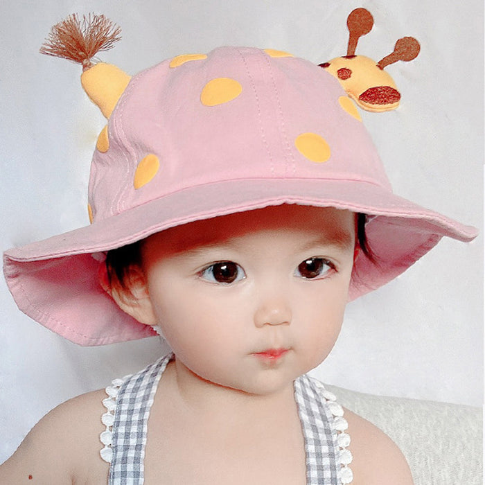 Babymoon Giraffe Baby Boys Girls Kids Summer Cap with Head String Doted Beach Hat | Pink | 2-6 Year